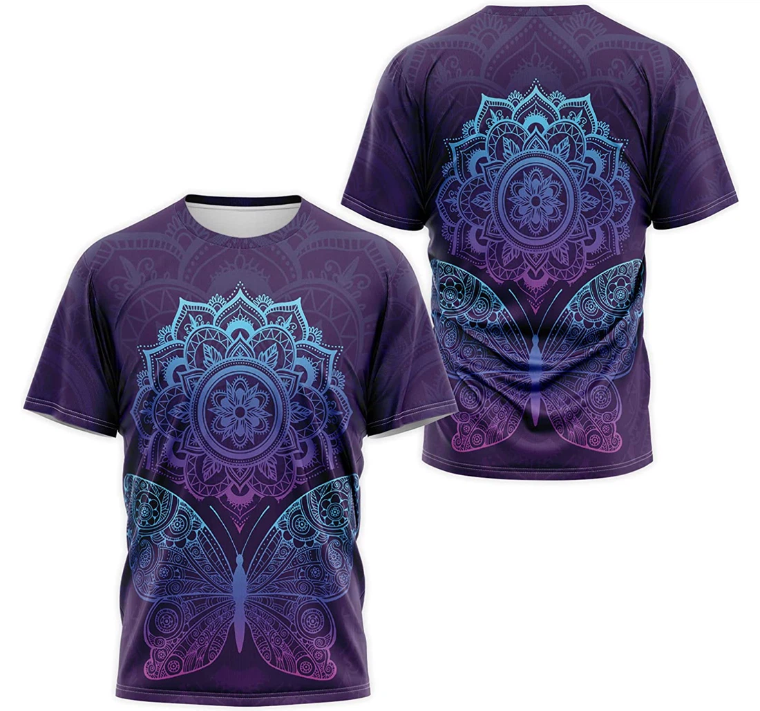 T-Shirt, Hoodie - Purple Butterfly Flower Mandala 3D Printed