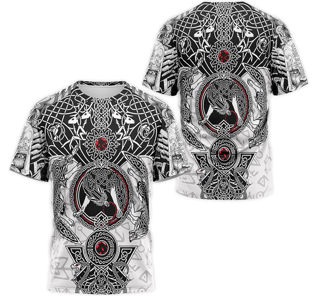 T-Shirt, Hoodie - Wolves Skoll Hati Odin Norse Mythology Pattern 3D Printed