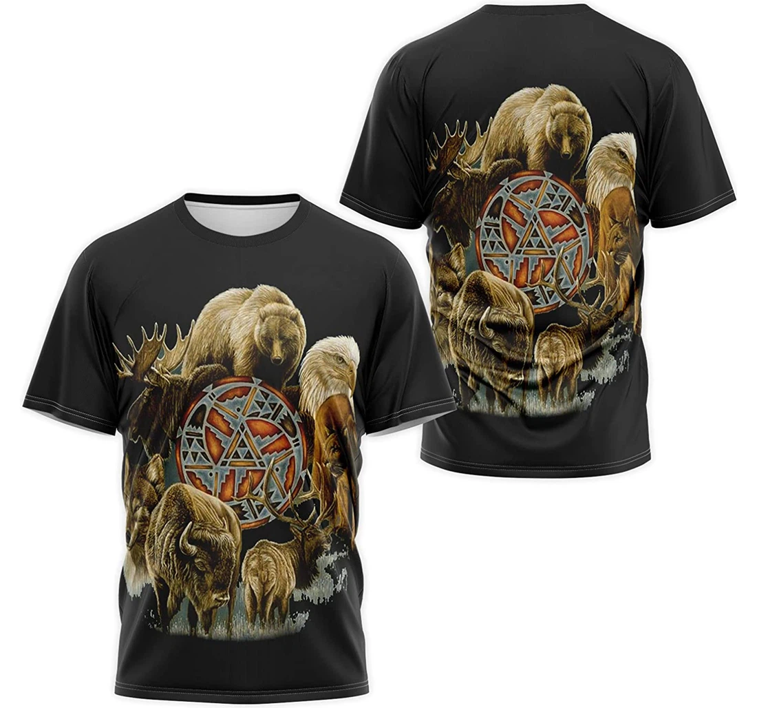 T-Shirt, Hoodie - Native American Animals Eagle Bear Moose Wolf Deer 3D Printed
