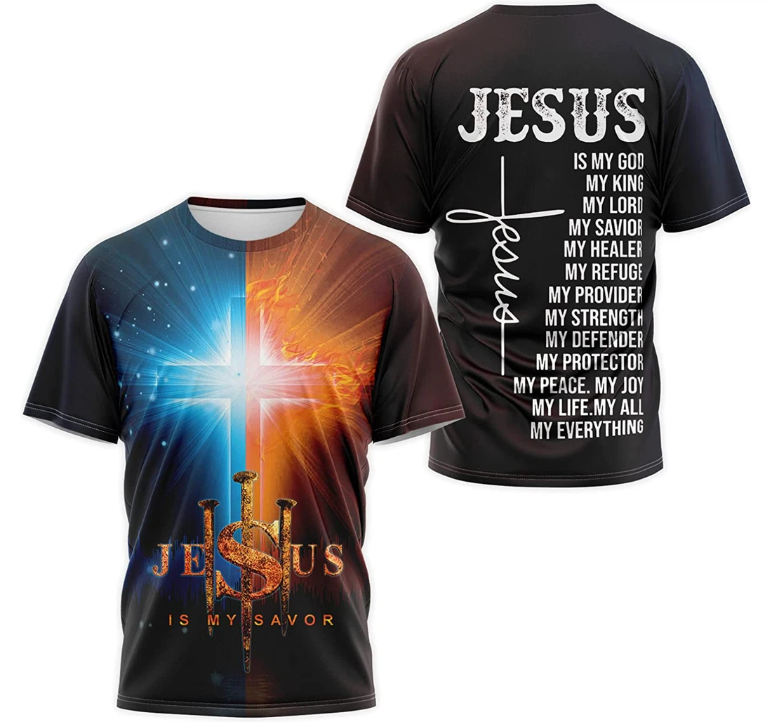 T-Shirt, Hoodie - Blue Fire Lion Jesus Cross Is My God My King My Lord My Life My All Everything 3D Printed