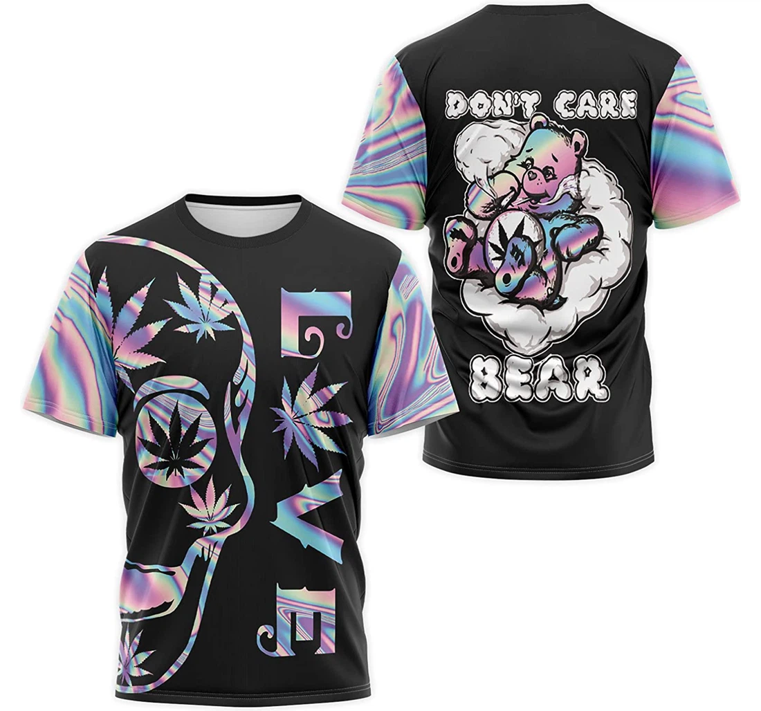 T-Shirt, Hoodie - Custom Name Skull Love Weed Smoke Don't Care Bear 3D Printed