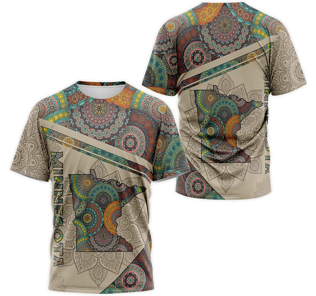 T-Shirt, Hoodie - Minnesota Flag Map Mandala 3D Printed