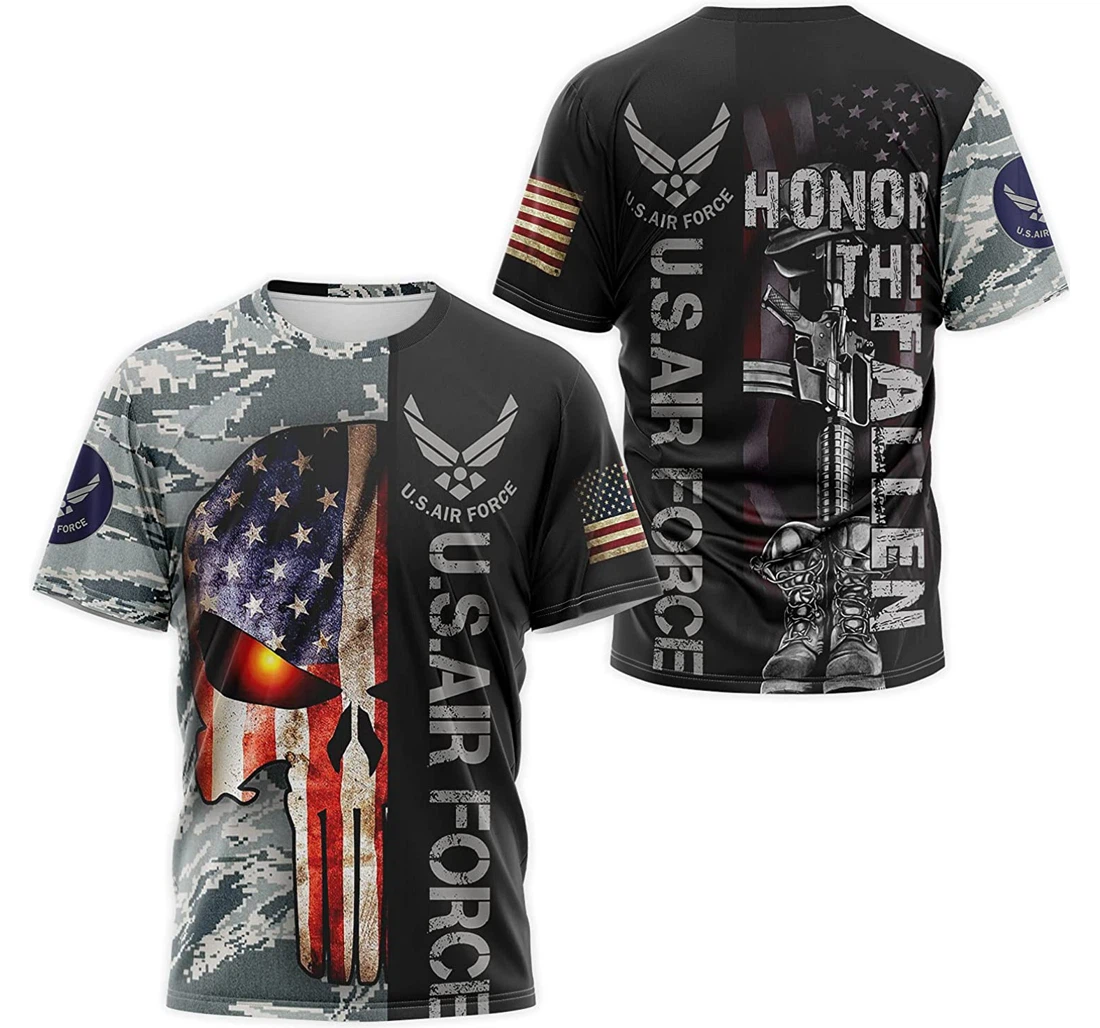 T-Shirt, Hoodie - Us Air Force Honor The Fallen Skull Camo American Flag 3D Printed