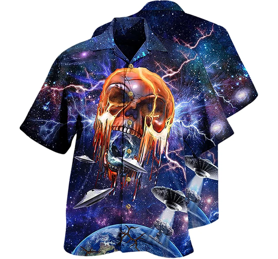 Personalized Skull Love Galaxy Short, Hawaiian Shirt, Button Up Aloha Shirt For Men, Women