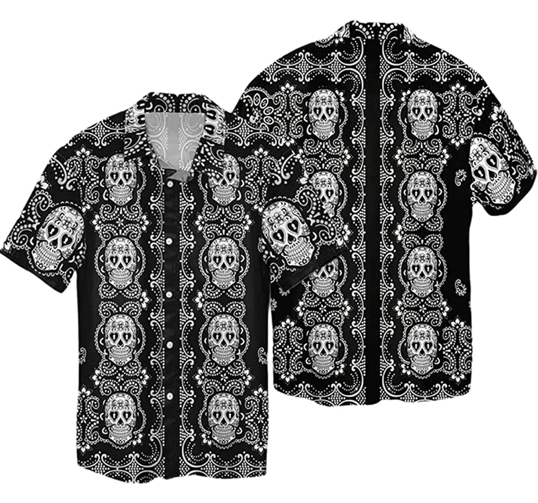 Personalized Gothic Sugar Skull Head Black Color Lover Hoodie, T-shirt, Sweatshirt Hawaiian Shirt, Button Up Aloha Shirt For Men, Women