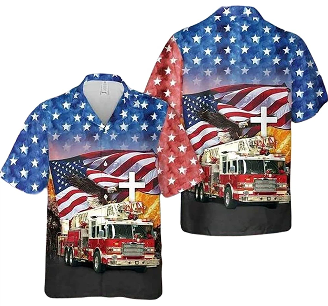 Personalized Firefighter American Eagle Independence Day Hoodie, T-shirt, Sweatshirt Hawaiian Shirt, Button Up Aloha Shirt For Men, Women