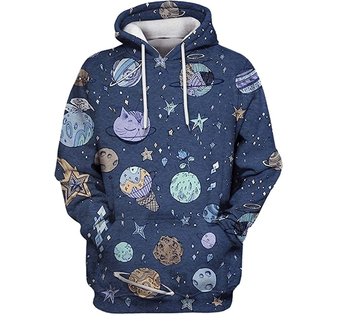 Planets In Galaxy - 3D Printed Pullover Hoodie