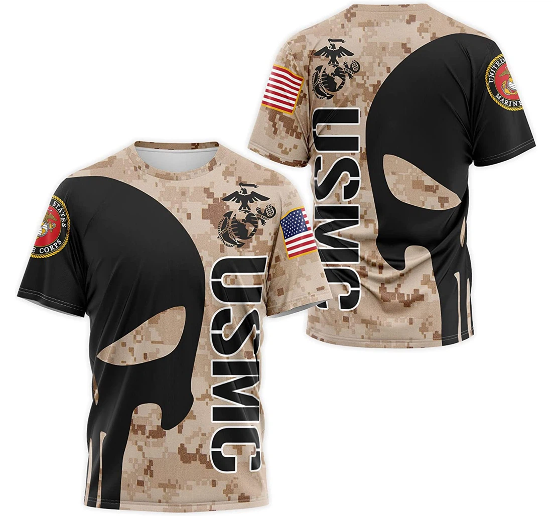 T-Shirt, Hoodie - Military Us Marine Corps Skull Camo 3D Printed