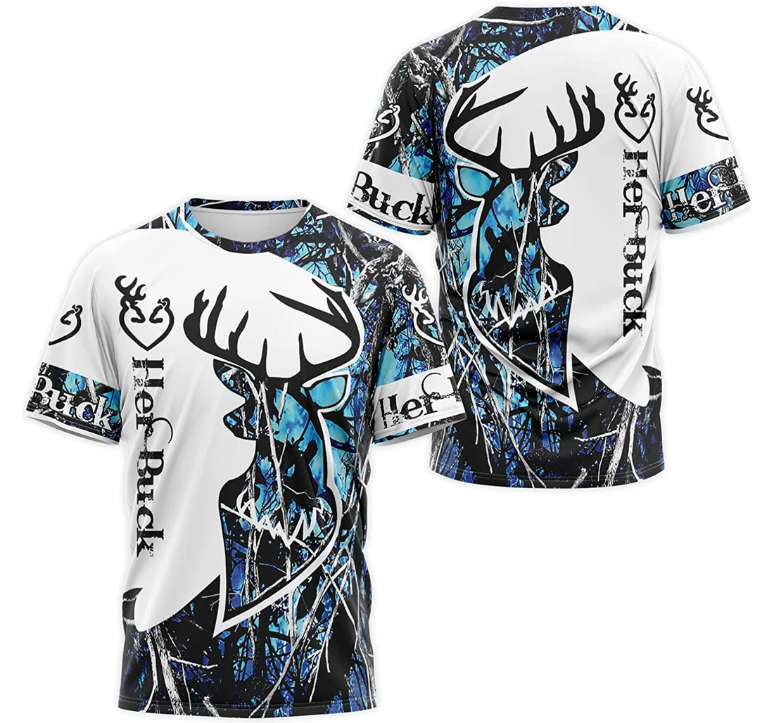 T-Shirt, Hoodie - Deer Her Buck Blue Wood Camo 3D Printed
