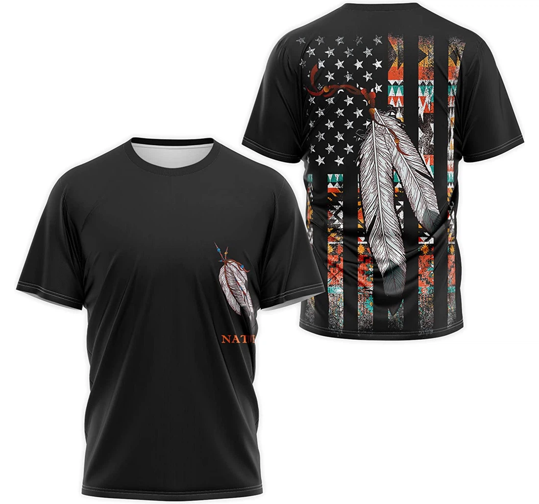 T-Shirt, Hoodie - Native American Feathers Us Flag Geometric Pattern 3D Printed