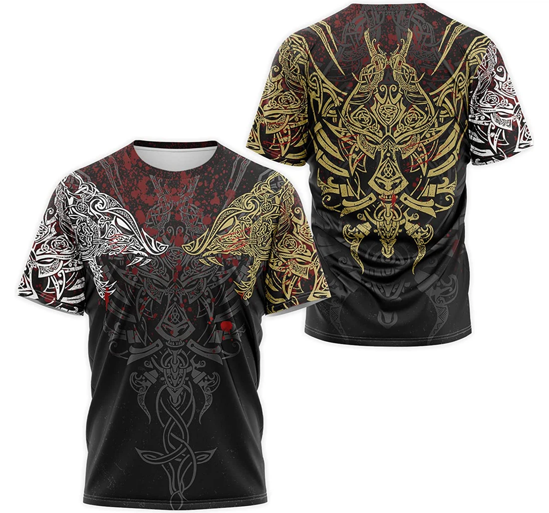 T-Shirt, Hoodie - Dragon Wolves Skoll Hati Norse Mythology Pattern 3D Printed