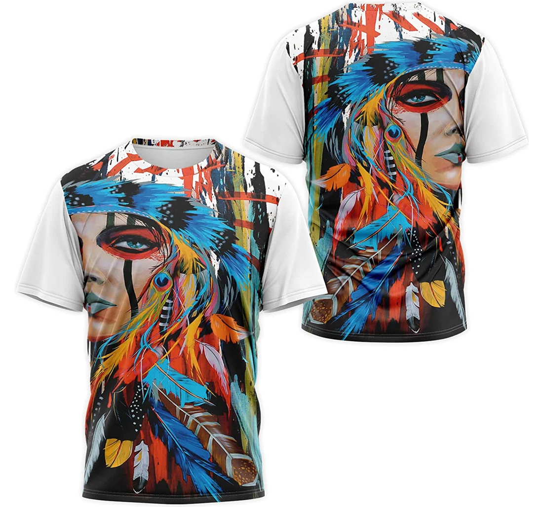 T-Shirt, Hoodie - Native American Colorful Girl Headdress Warbonnet Paint 3D Printed