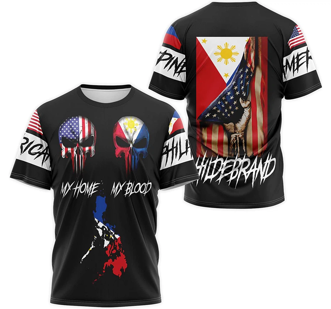 T-Shirt, Hoodie - Custom Name My Home My Blood American Philippines Skull 3D Printed
