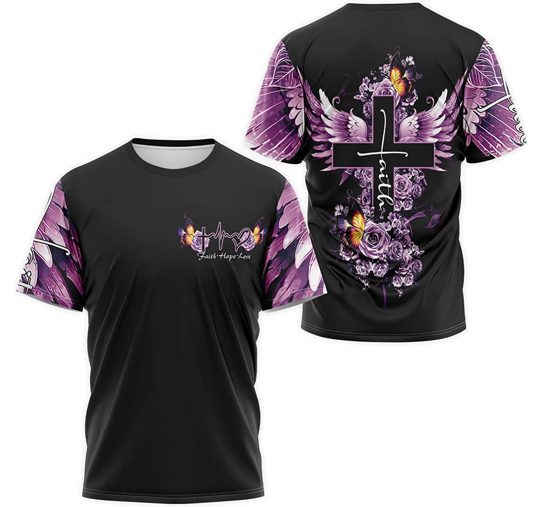 T-Shirt, Hoodie - God Cross Cardiogram Faith Wings Floral 3D Printed