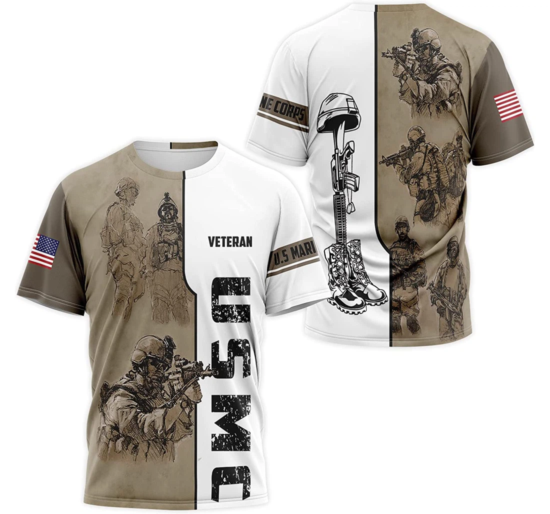 T-Shirt, Hoodie - Usmc Veteran American Flag 3D Printed