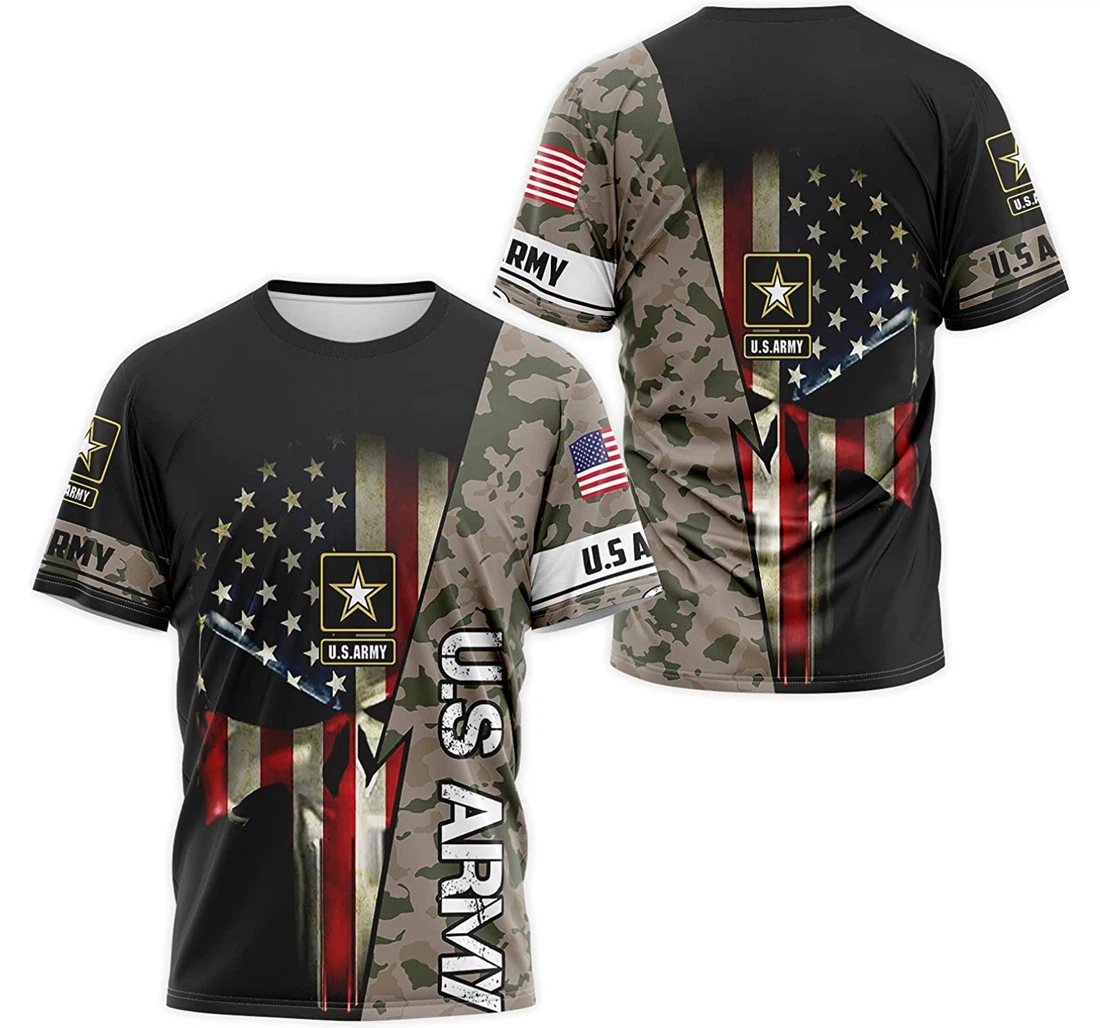 T-Shirt, Hoodie - Custom Name Us Army Skull American Flag Camo 3D Printed