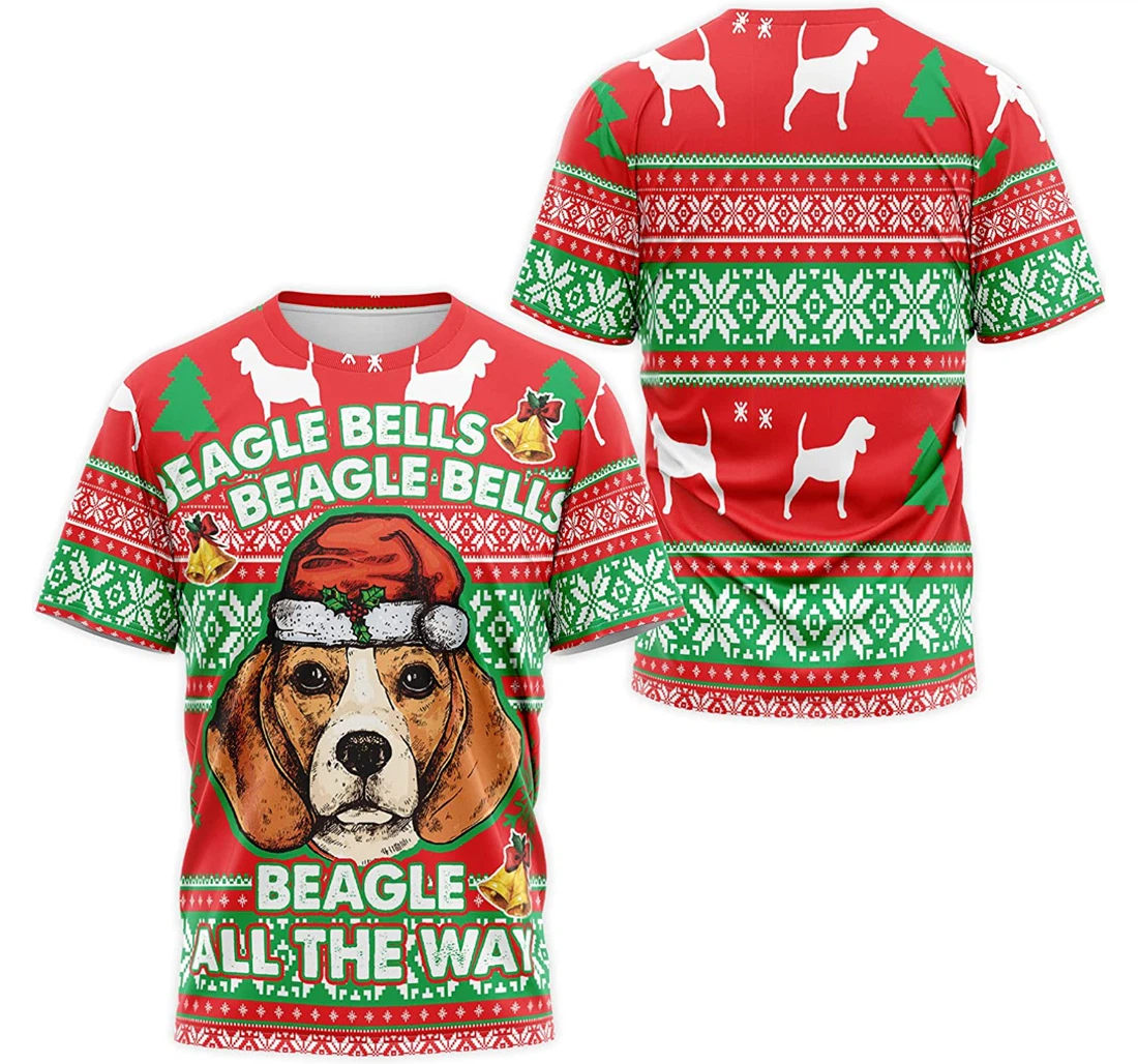 T-Shirt, Hoodie - Beagle Bells Beagle All The Way Christmas 3D Printed