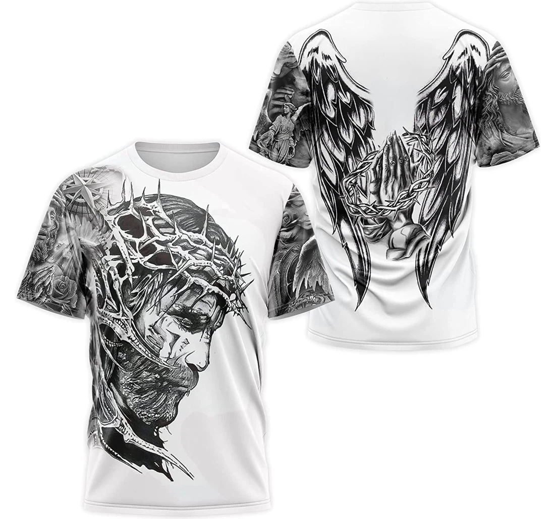 T-Shirt, Hoodie - Christian Jesus Cross Wings Praying Hands Tattoos 3D Printed