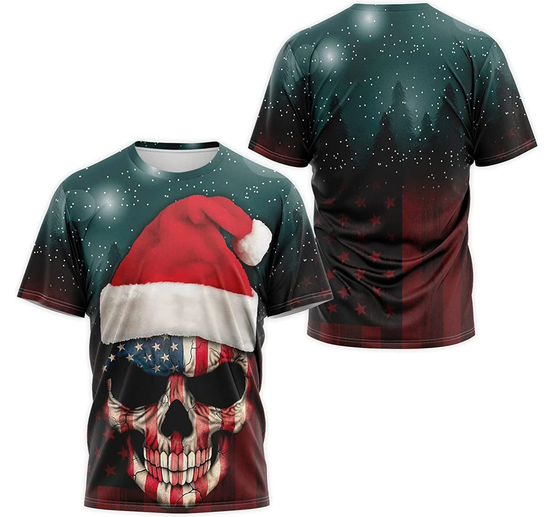 T-Shirt, Hoodie - Skull Americanflag Christmas 3D Printed