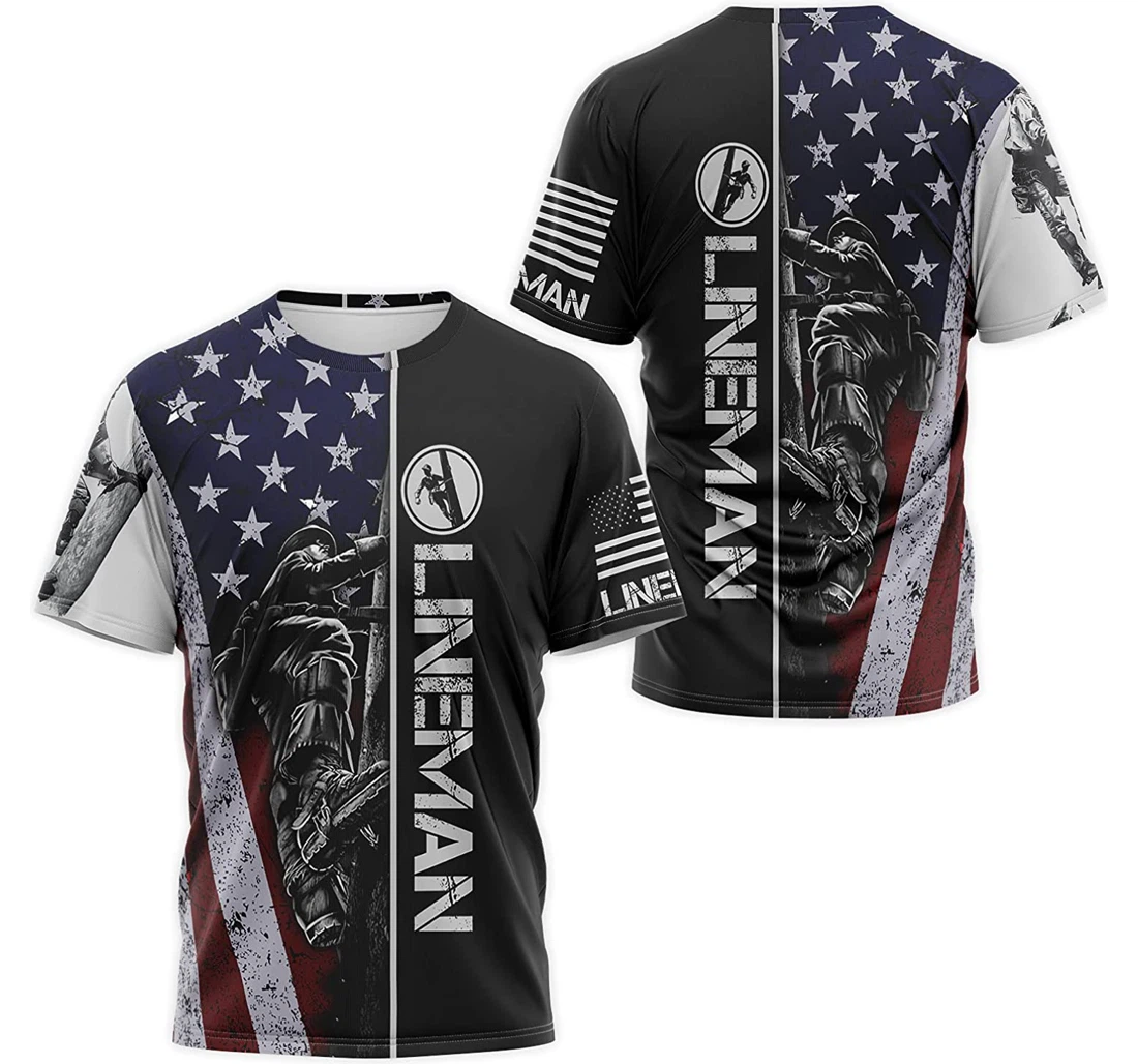 T-Shirt, Hoodie - Lineman American Us Flag 3D Printed