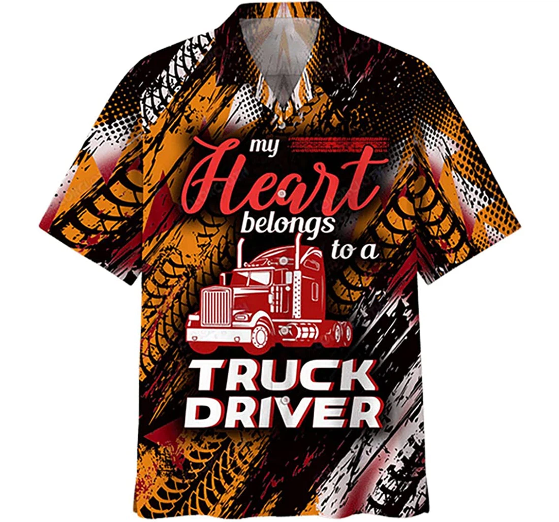 Personalized Trucker - My Heart Belongs A Trucker Driver Short, Hawaiian Shirt, Button Up Aloha Shirt For Men, Women