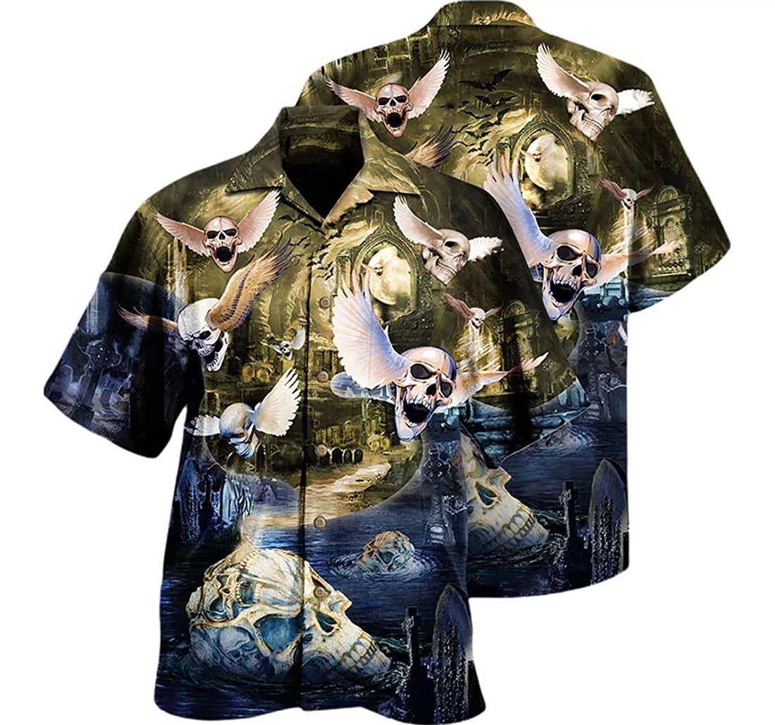 Personalized Skull Fly Style Short, Hawaiian Shirt, Button Up Aloha Shirt For Men, Women