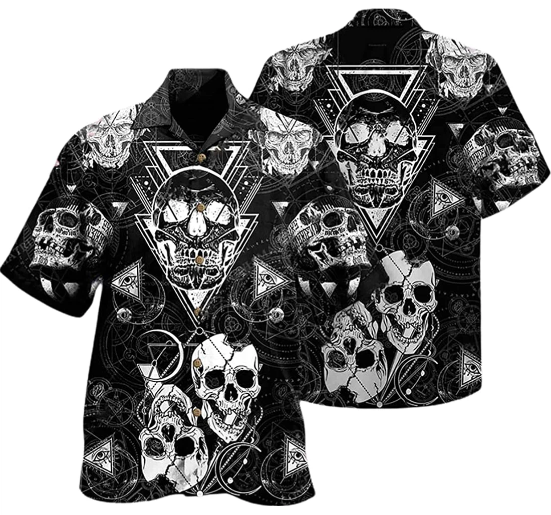 Personalized Skull Love Black Short, Hawaiian Shirt, Button Up Aloha Shirt For Men, Women