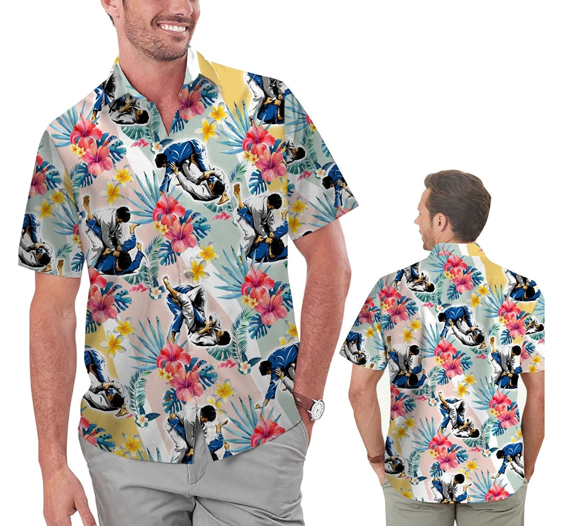 Personalized Cute Jiu Jitsu Hibiscus Bjj & Martial Arts Lovers On Beach Hawaiian Shirt, Button Up Aloha Shirt For Men, Women