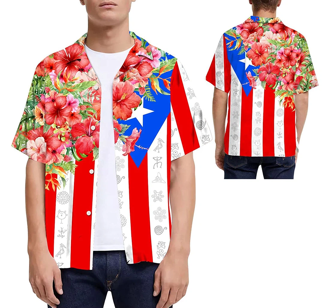 Hibiscus Puerto Rico Flag Puerto Ricans Hawaiian Shirt, Button Up Aloha Shirt For Men, Women