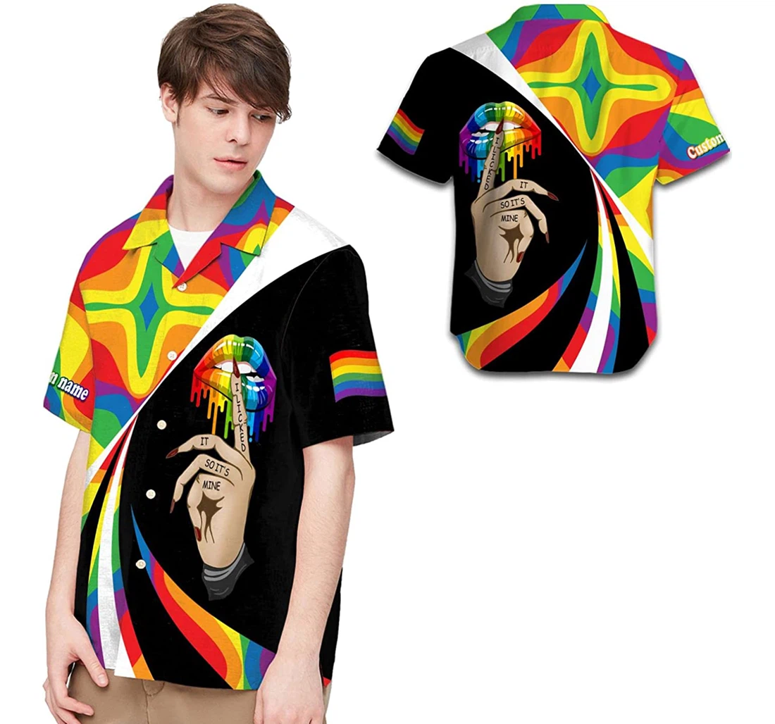 I Licked It So It's Mine Custom Name Lgbt Community Hawaiian Shirt, Button Up Aloha Shirt For Men, Women