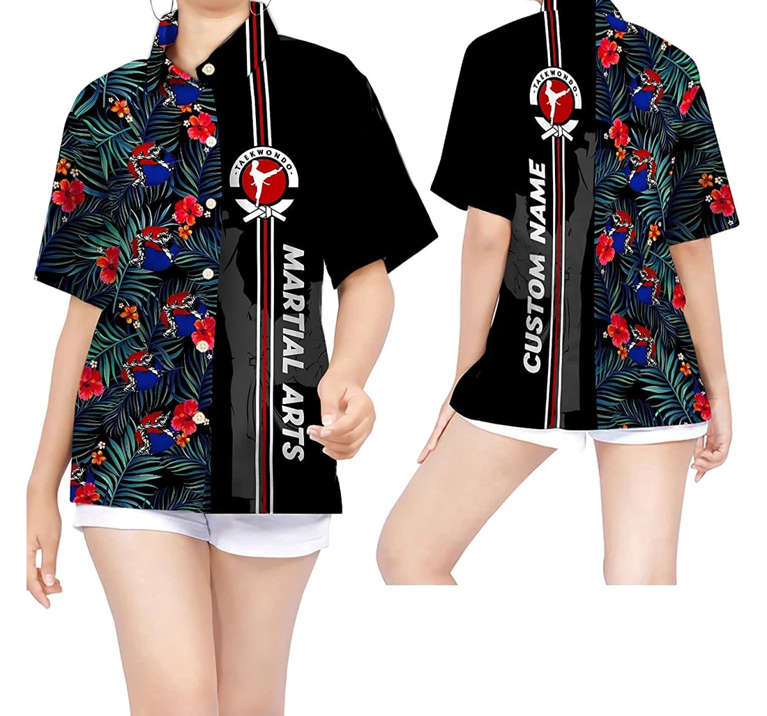 Taekwondo Martial Arts Custom Name Taekwondo Lovers Hawaiian Shirt, Button Up Aloha Shirt For Men, Women