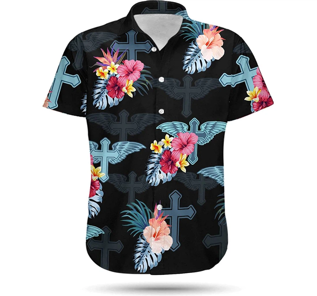 Jesus Cross Shadow Hawaiian Shirt, Button Up Aloha Shirt For Men, Women