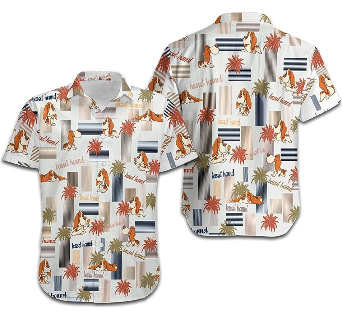 Cute Basset Hound Dog Lovers In Hawaiian Shirt, Button Up Aloha Shirt For Men, Women