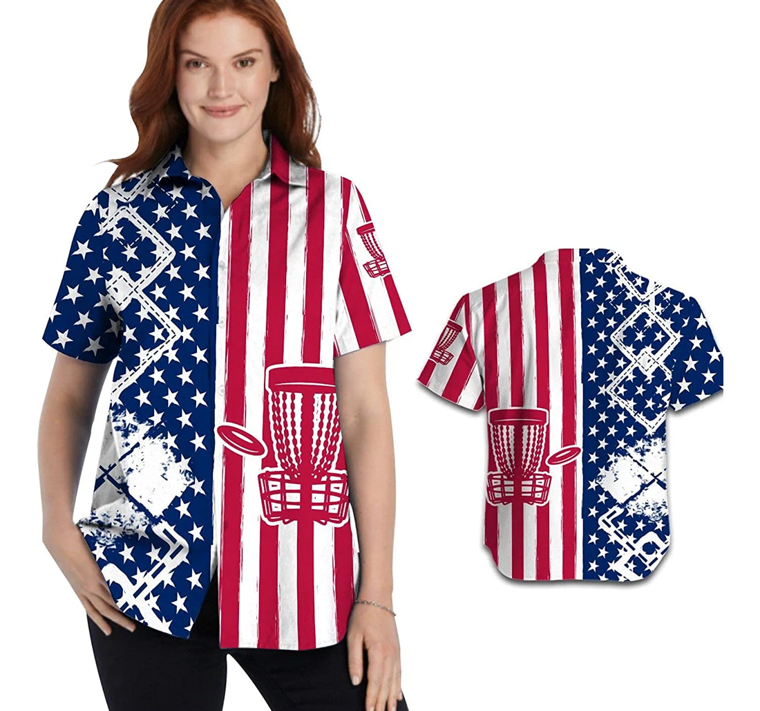 Disc Golf American Flag Disc Golfers Hawaiian Shirt, Button Up Aloha Shirt For Men, Women