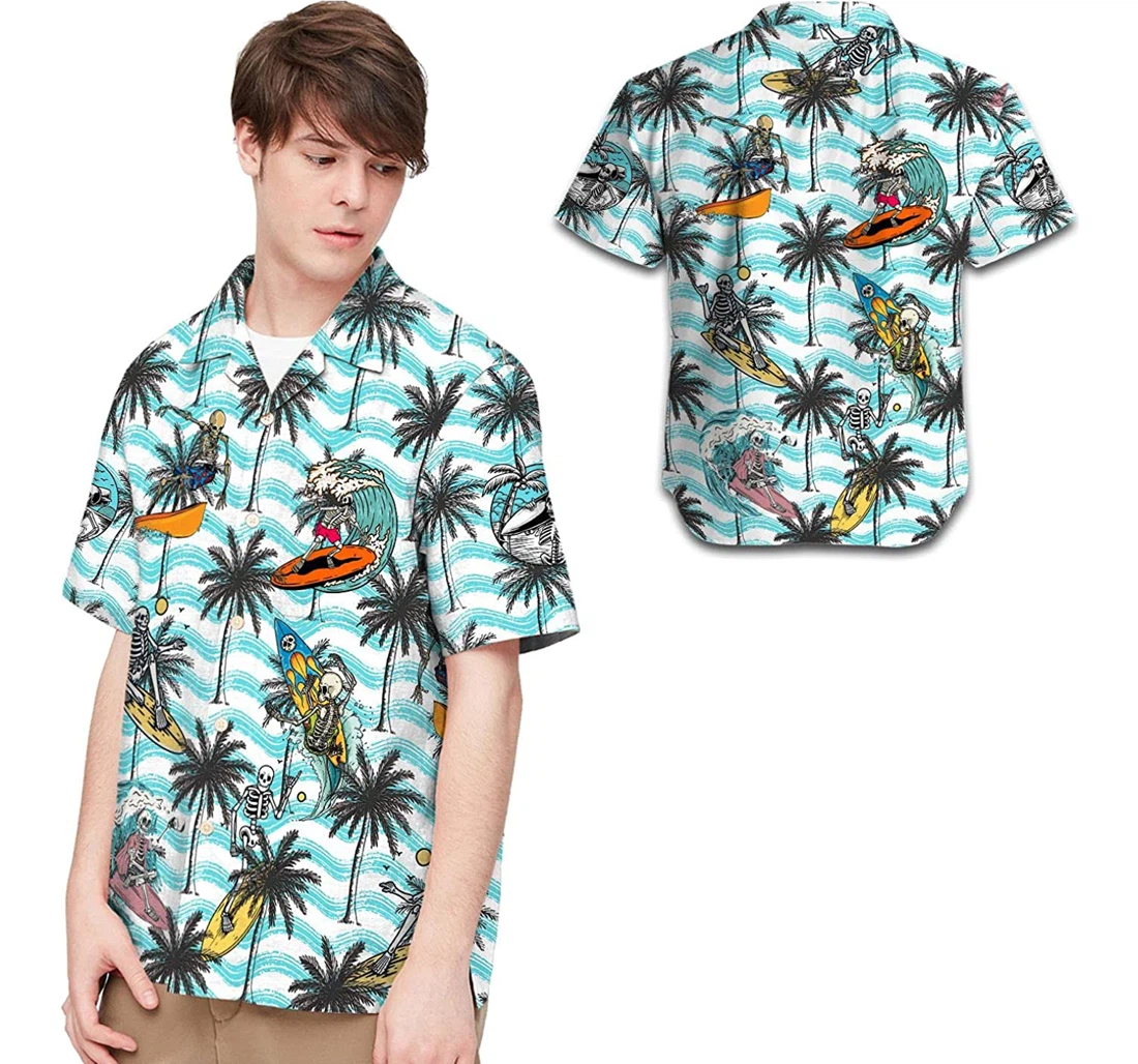 Surfing Skeleton Coconut Tree This Hawaiian Shirt, Button Up Aloha Shirt For Men, Women