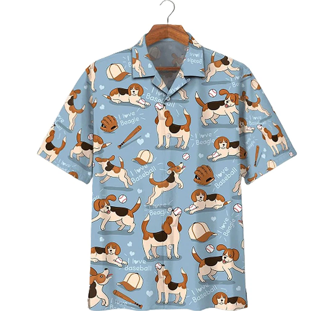 Beagle And Baseball - Short, Soft Beach Full Prints Hawaiian Shirt, Button Up Aloha Shirt For Men, Women