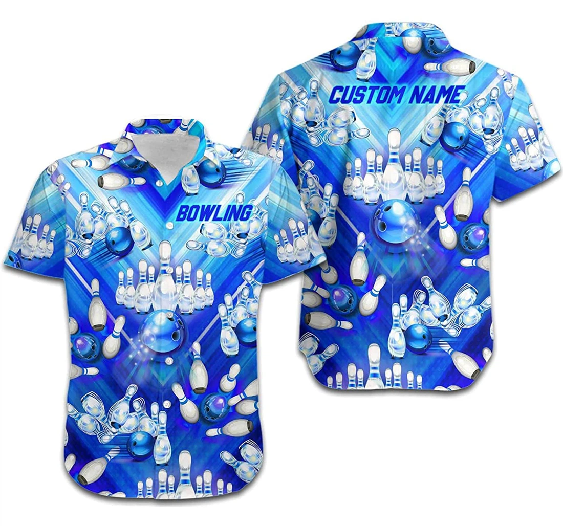 Blue Bowling Custom Name Bowling Lovers Hawaiian Shirt, Button Up Aloha Shirt For Men, Women