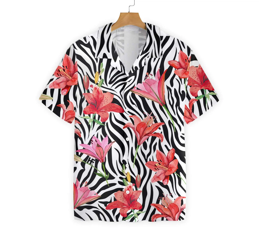 Lily Zebra Watercolor Painting Art Hawaiian Shirt, Button Up Aloha Shirt For Men, Women