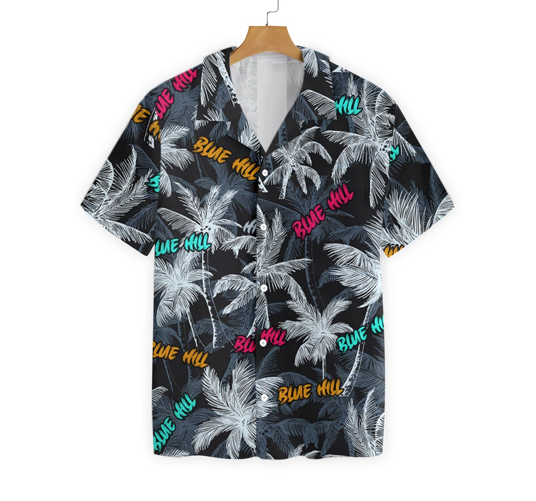 Blue Hill Beach Coconut Tree Seamless Hawaiian Shirt, Button Up Aloha Shirt For Men, Women