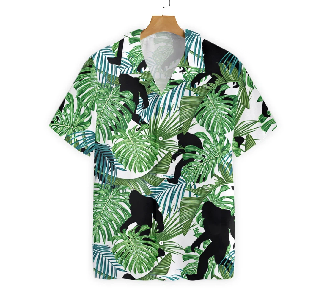 Bigfoot Seamless Pattern Hawaiian Shirt, Button Up Aloha Shirt For Men, Women