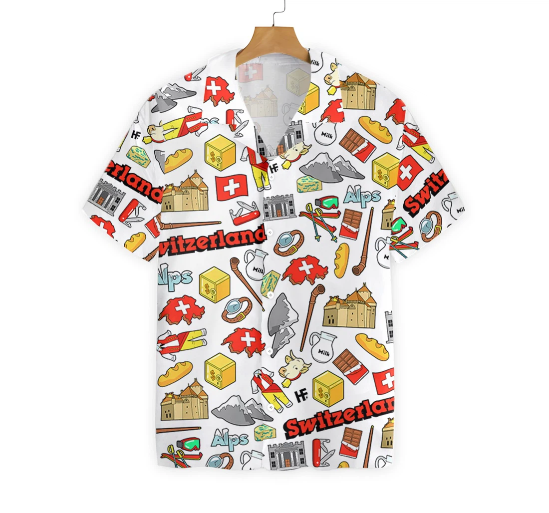 I Love Switzerland Doodle Hawaiian Shirt, Button Up Aloha Shirt For Men, Women