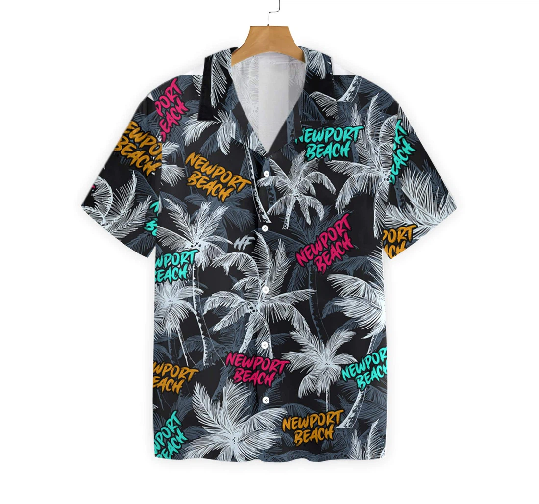 Newport Beach Coconut Tree Seamless Hawaiian Shirt, Button Up Aloha Shirt For Men, Women