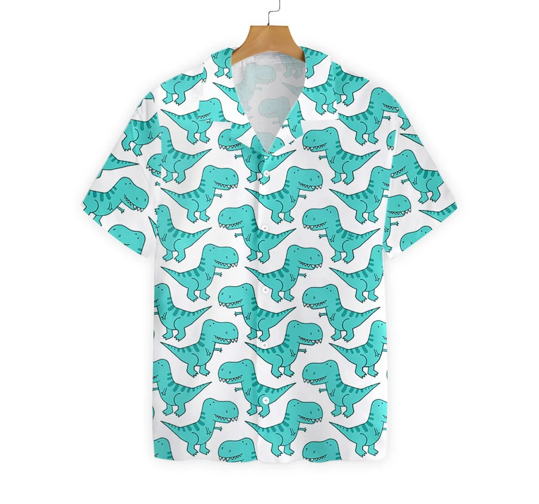 Dinosaur Pattern Turquoise Color Hawaiian Shirt, Button Up Aloha Shirt For Men, Women