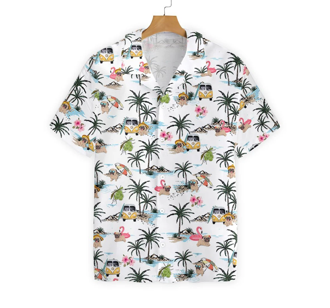 Pug Hawaiian Shirt, Button Up Aloha Shirt For Men, Women