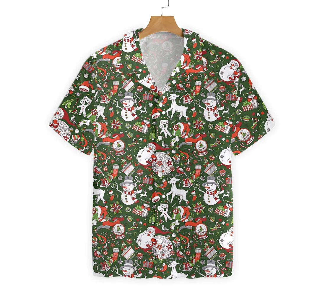 Merry Christmas Pattern Hawaiian Shirt, Button Up Aloha Shirt For Men, Women