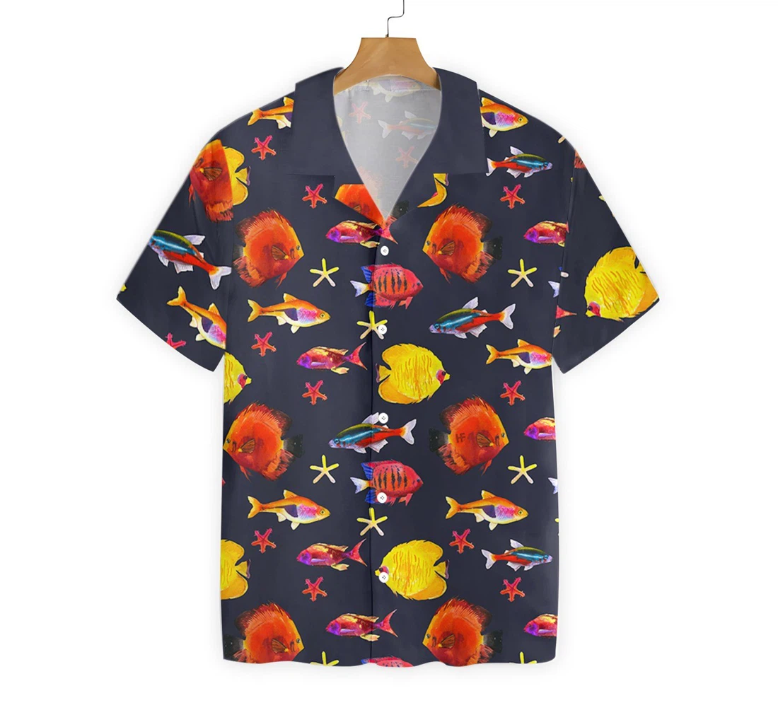 Fish And Starfish Hawaiian Shirt, Button Up Aloha Shirt For Men, Women