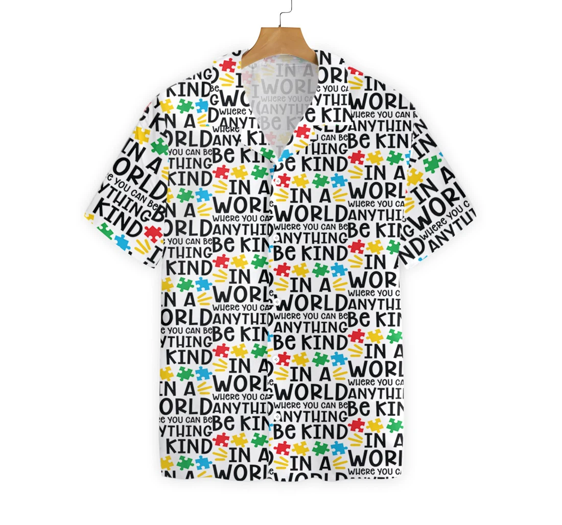 Be Kind Autism Multicolor Puzzle Hawaiian Shirt, Button Up Aloha Shirt For Men, Women