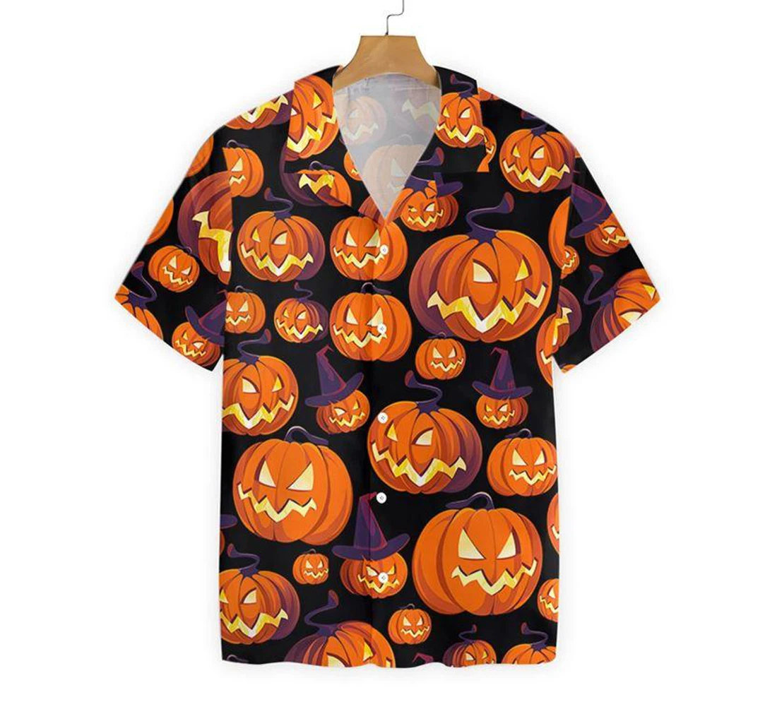 Halloween Pumpkin Hawaiian Shirt, Button Up Aloha Shirt For Men, Women