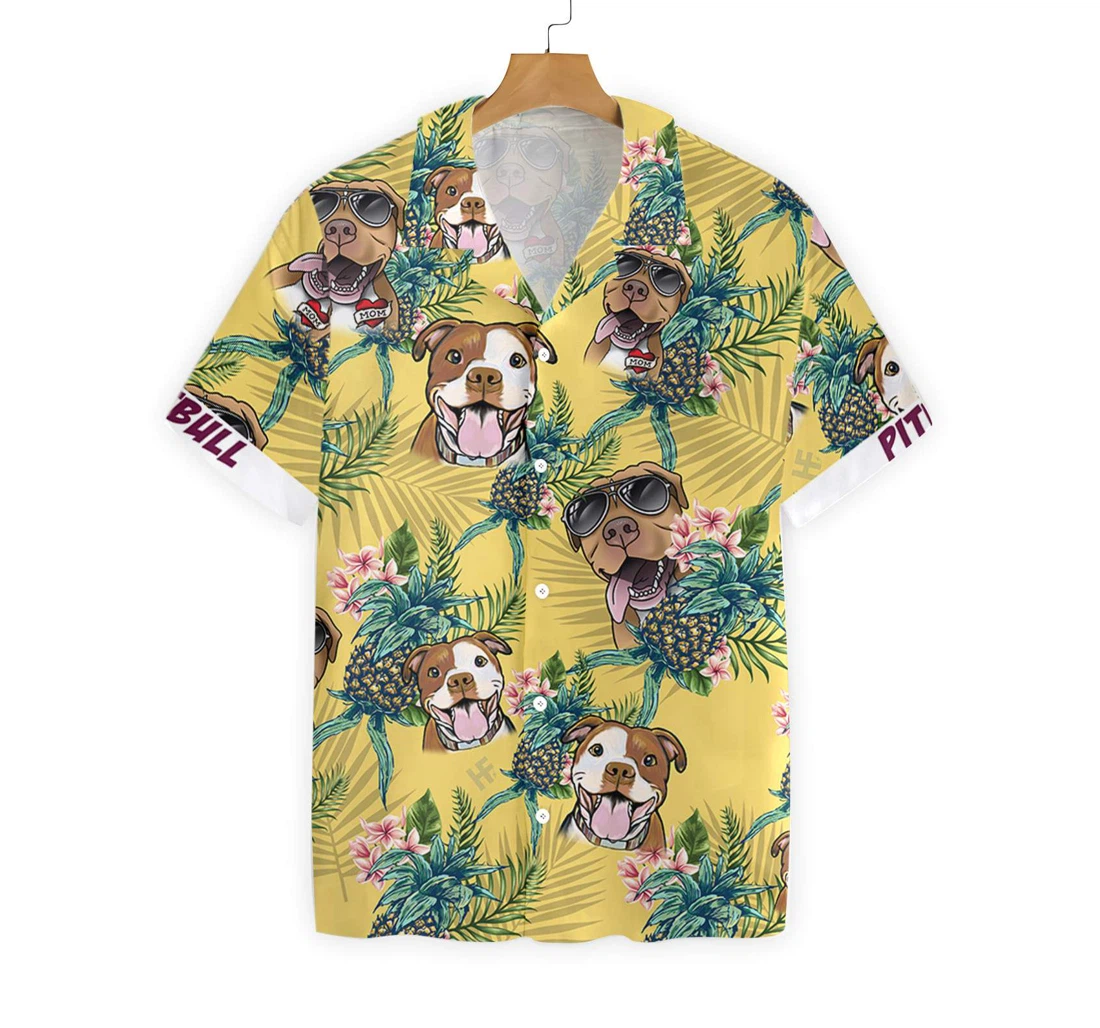 Pitbull Pineapple Seamless Pattern Hawaiian Shirt, Button Up Aloha Shirt For Men, Women