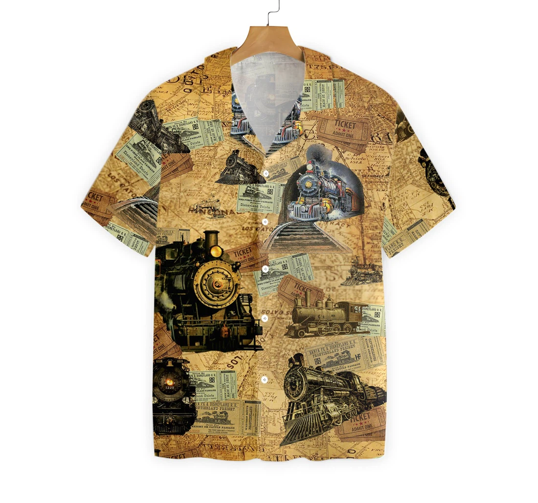 Train Locomotive Hawaiian Shirt, Button Up Aloha Shirt For Men, Women